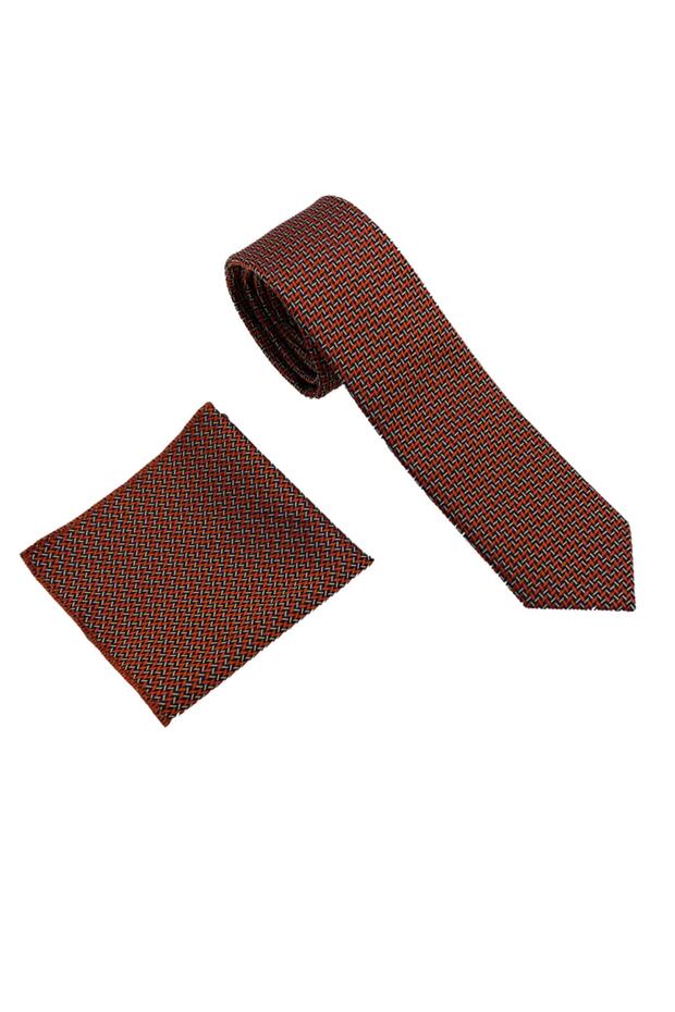 طقم منديل برباط منقوش باللون البرتقالي - 2