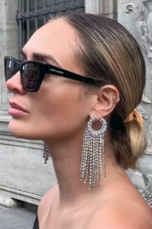 Stone Hoop Tassel Earrings