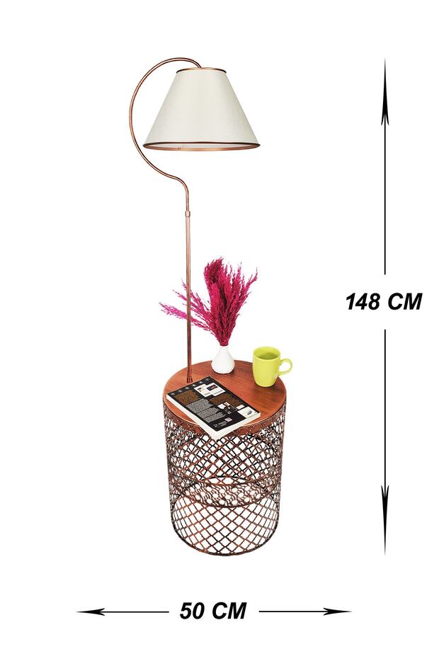 Aydınlatma Lambader Bronz Sehpalı Elips Siyah Bakır (BRONZ ÇEMBER) Lacivert Şapka - 3