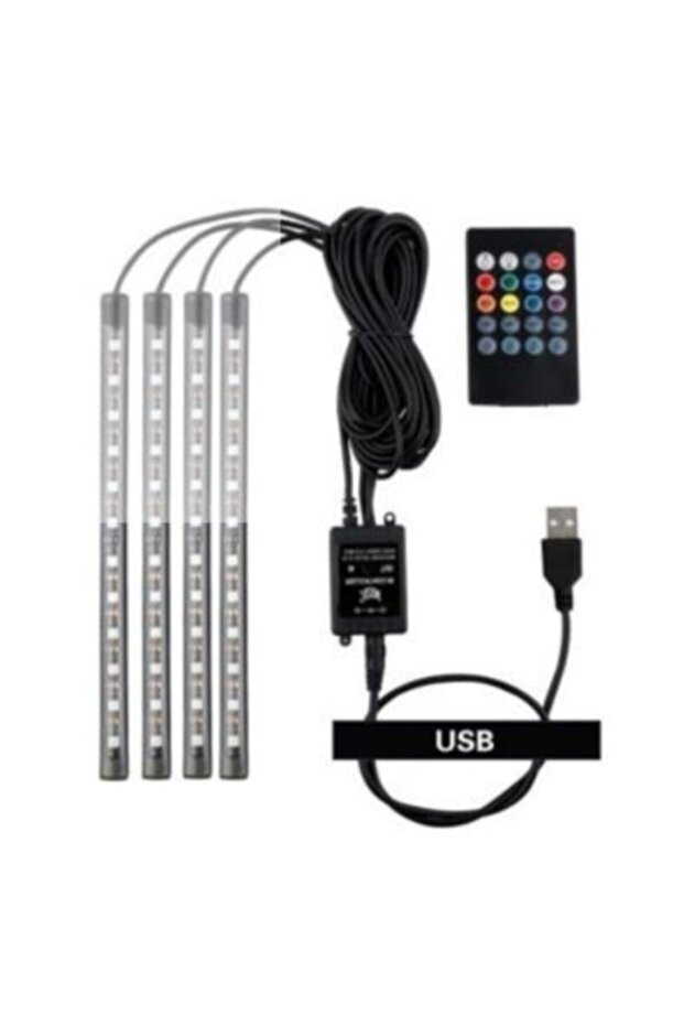 Auto Ampulance Usb Girişli 12 Ledli Araç Içi Ayak Altı Sese Duyarlı Rgb Şerit Led Aydınlatma