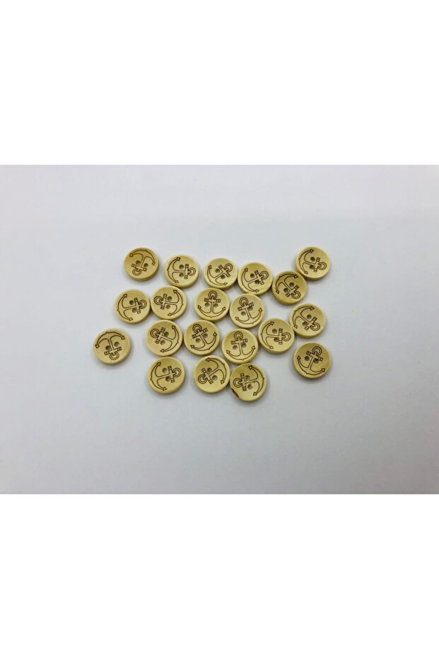 Wooden Anchor Drawing Button 1.5 Cm 20 Pieces