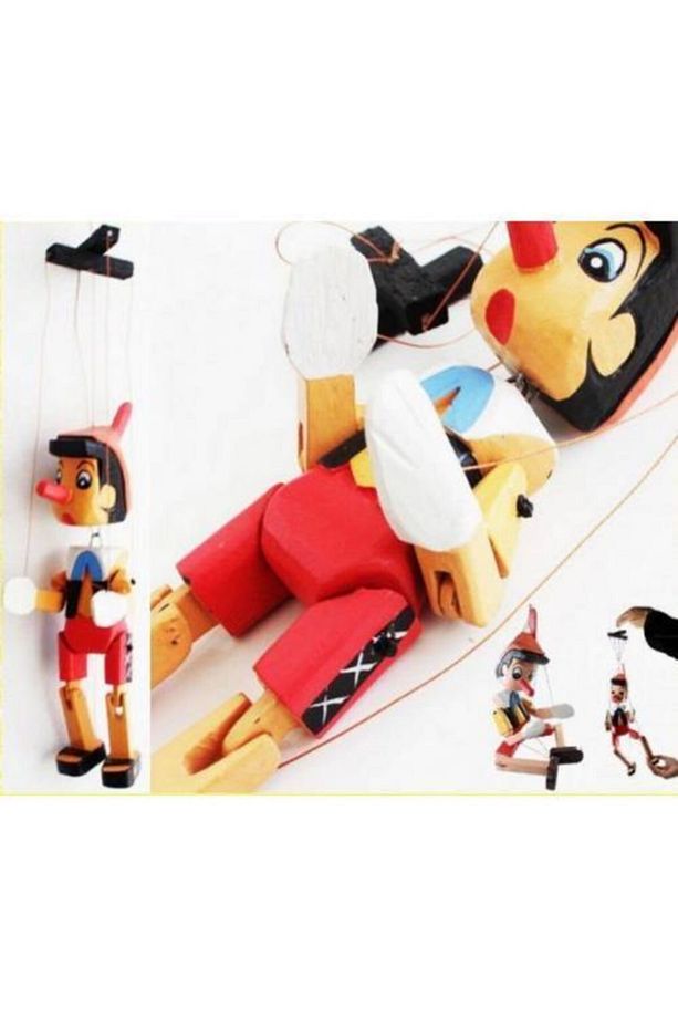Ahşap Oyuncak Ipli Kukla Pinokyo 26cm Kukla Pinokyo Oyuncak - 2
