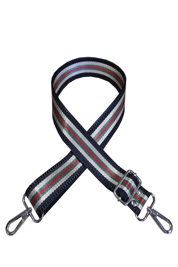 Silver Color Accessory Bag Shoulder Strap Colored Stripe