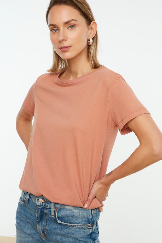 Haki-Somon %100 Pamuk Süprem Bisiklet Yaka 2'li Paket Örme T-Shirt TWOSS20TS0141 - 2