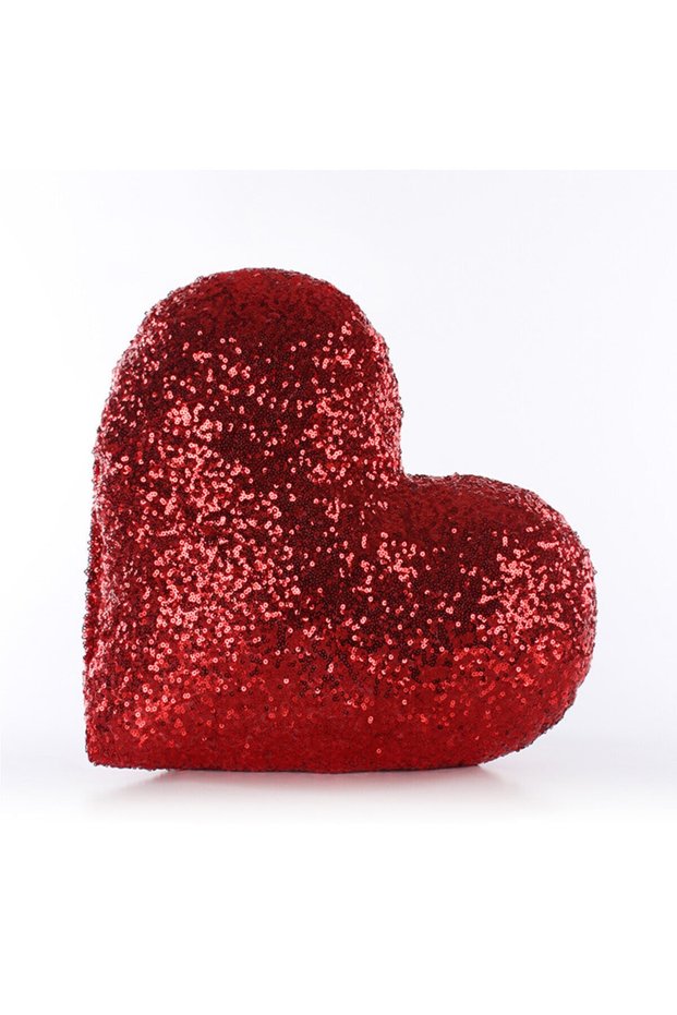 Heart Shaped Sequined Decorative Pillow Case - Red