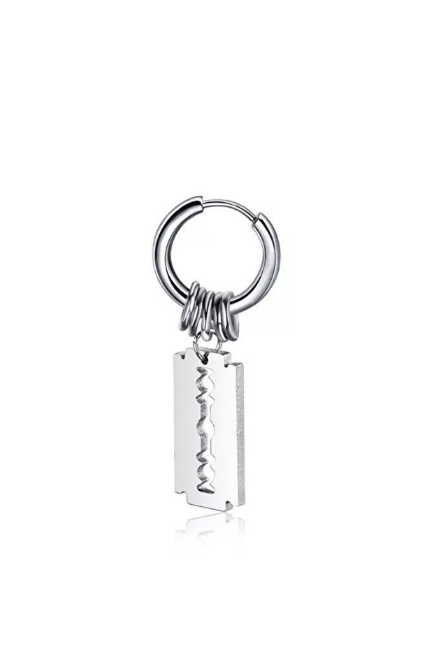 Unisex 316L Surgical Steel Silver Color Razor Blade Figured Hoop Earrings