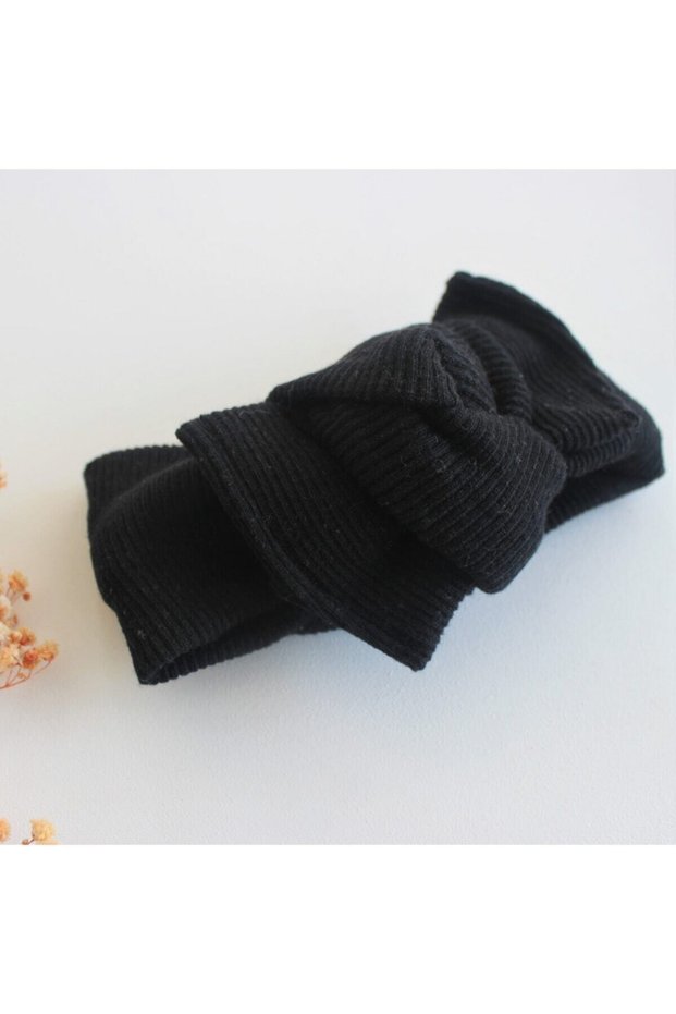 Baby Girl Black Rib Knit Bandana