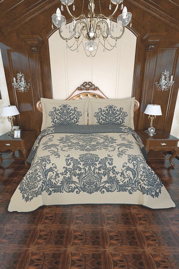 Cozy Chalet Double Face Pano Yatak Örtüsü Çift Kişilik Indigo - 1