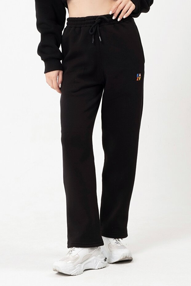 Eazy Basic Oversize Unisex Wide Leg Bol Paça Siyah Kalın Eşofman Altı - 1