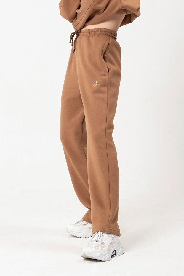 Eazy Basic Oversize Unisex Wide Leg Bol Paça Kahverengi Kalın Eşofman Altı - 3