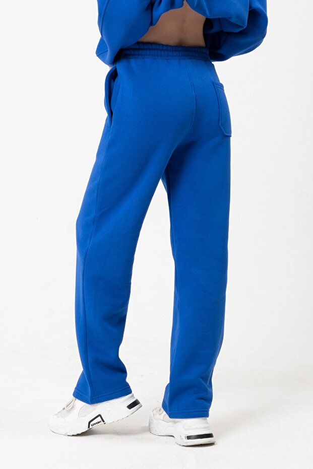 Eazy Basic Oversize Unisex Wide Leg Bol Paça Saks Mavi Kalın Eşofman Altı - 2