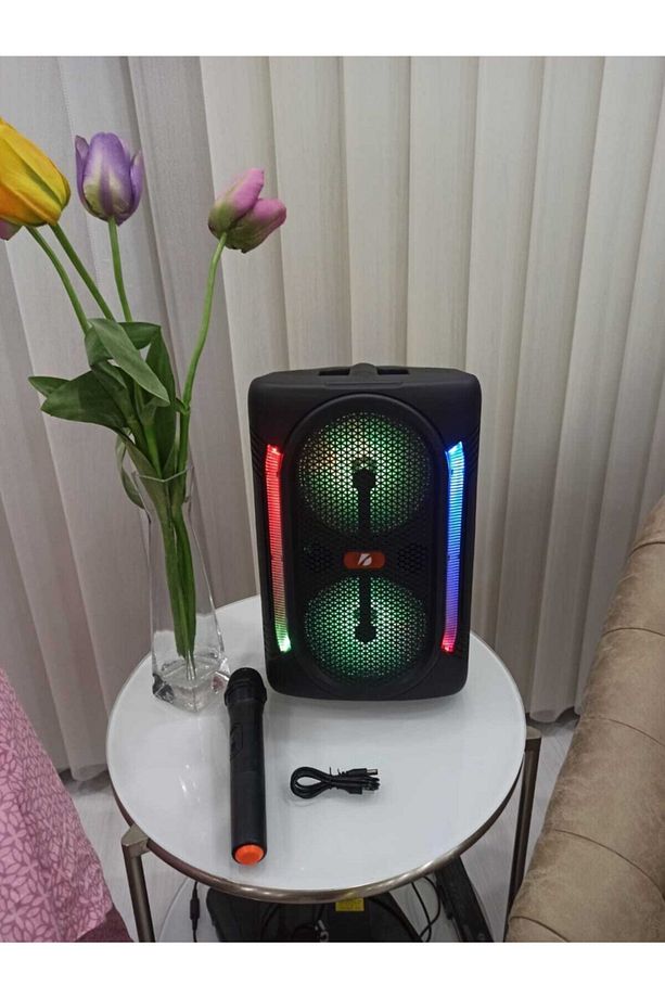 Kablosuz Mikrofonlu Bluetooth Hoparlör Taşınabilir Ses Sistemi Speaker - 1