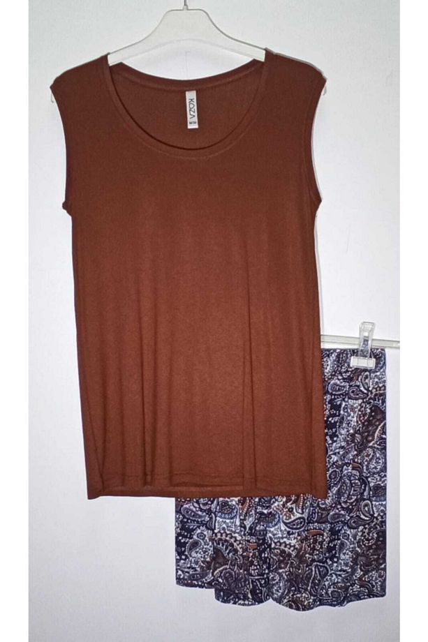 Kalın Askılı Desenli Şortlu Pijama Takımı - 1