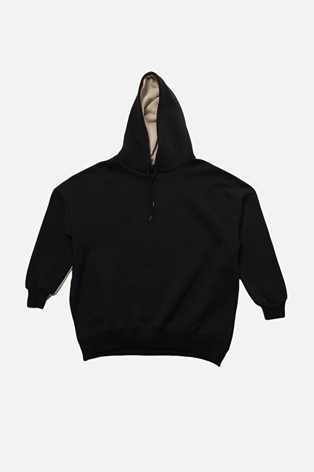 Lacivert Pamuklu Renk Bloklu Geniş Kalıp İçi Polarlı Örme Spor Sweatshirt TWOSS22SW0074 - 6