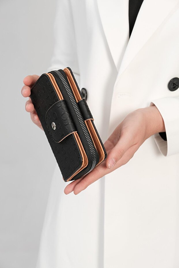 Women's Black 20 Card Capacity 2 Compartments + Coin Compartment Snap Closure Vegan Wallet