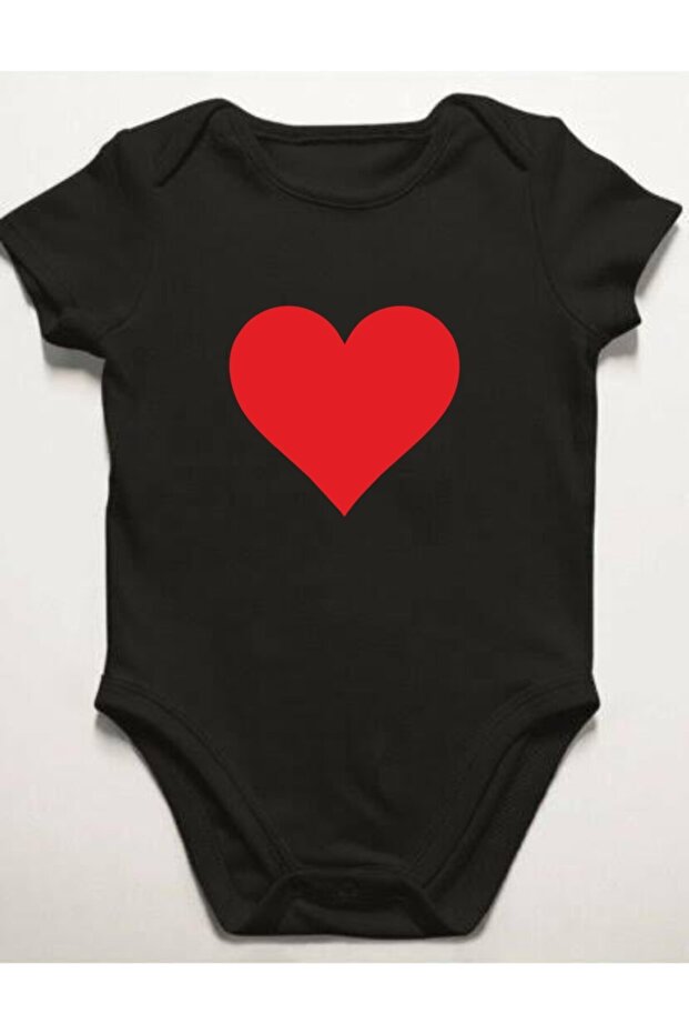 Heart Printed Black Baby Zıbın Body