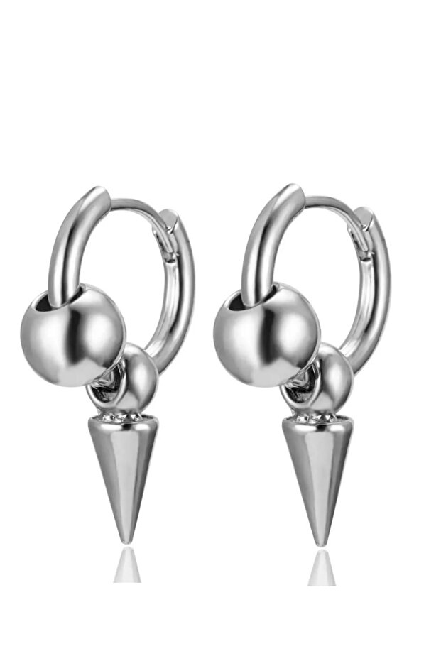 Unisex Surgical Steel Silver Color Hoop Earrings 2 Pieces