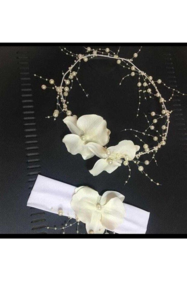 Mother Baby Crown with Pearls and Orchids