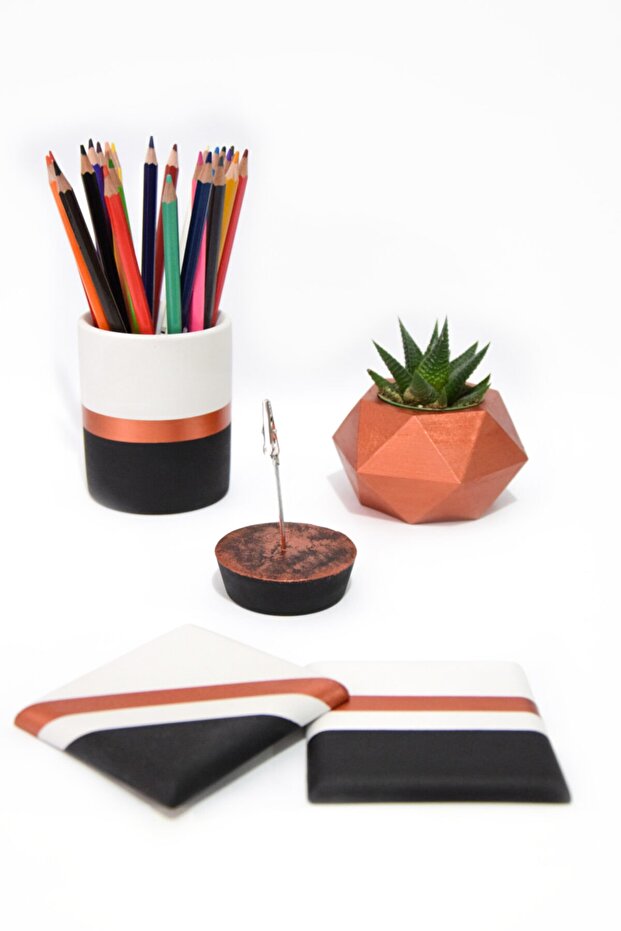 Office Set Pen Holder Flower Pot Note Pad Cactus And Coasters