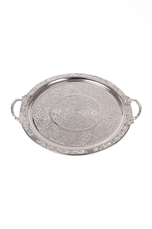 Dmt Gaziantep Copper 32cm Handcrafted Presentation Serving Tray 32cm with Authentic Looking Handles