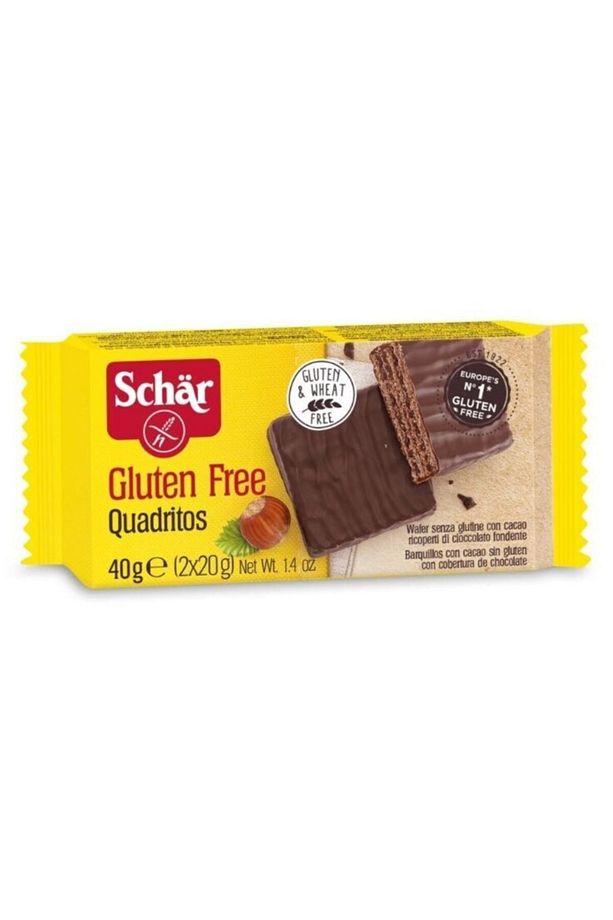 Quadritos Bitter Çikolata Kaplı Glutensiz Gofret 40 Gr - %42'si Bitter Çikolata - 1