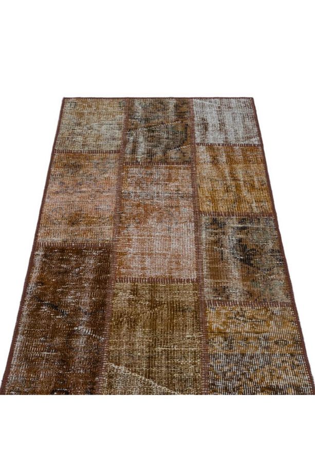 El Dokuması Patchwork Vintage Yün-pamuk Kahve Halı 26149 080 X 150 Cm - 3