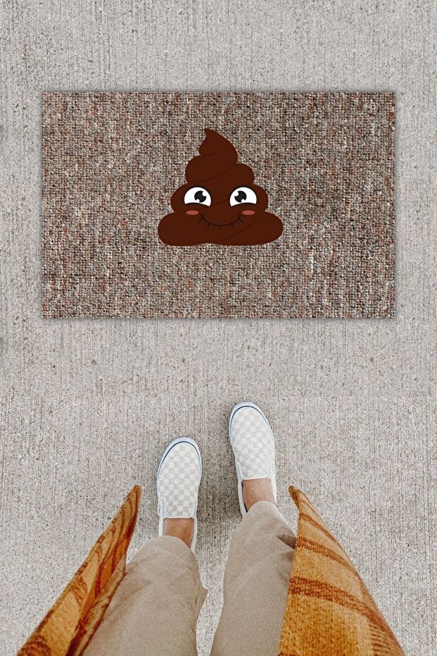 Digital Printing Decorative Poop Emoji Gray Doormat