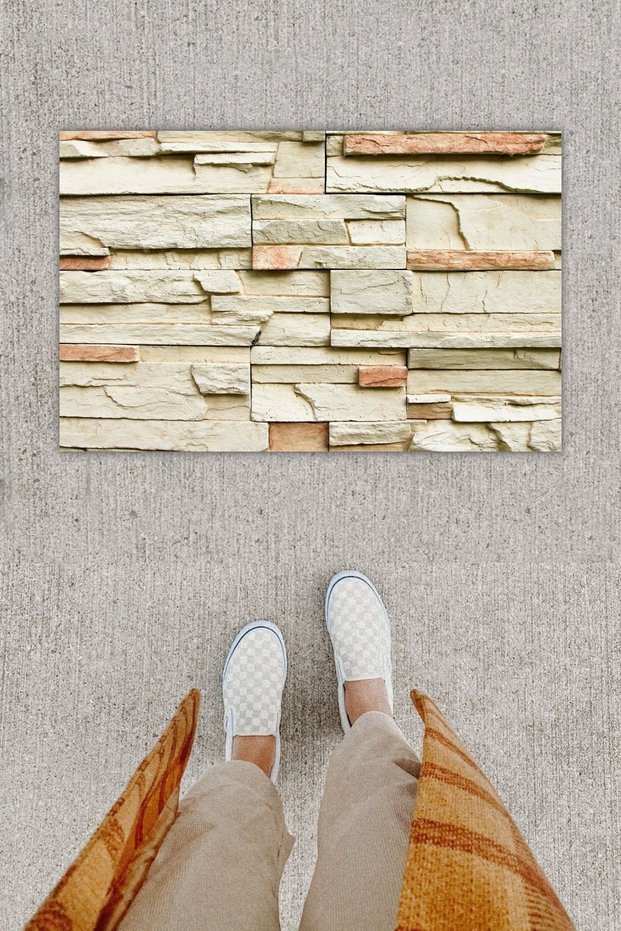 Defnada Digital Print Decorative Stone Wall Multicolored Doormat K-1255