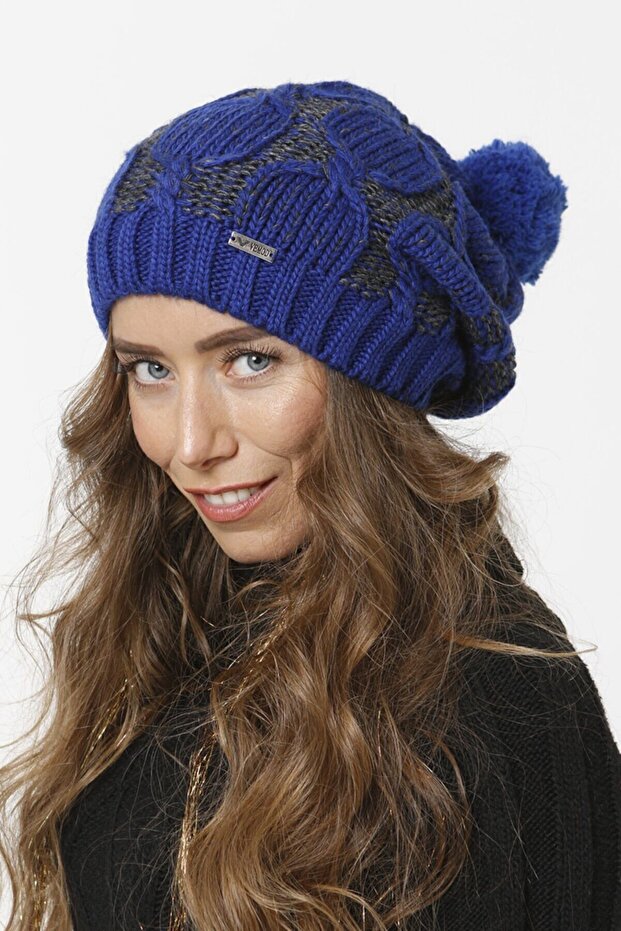 Vanilla Pompom Knitwear Knitted Beanie - Sax Blue