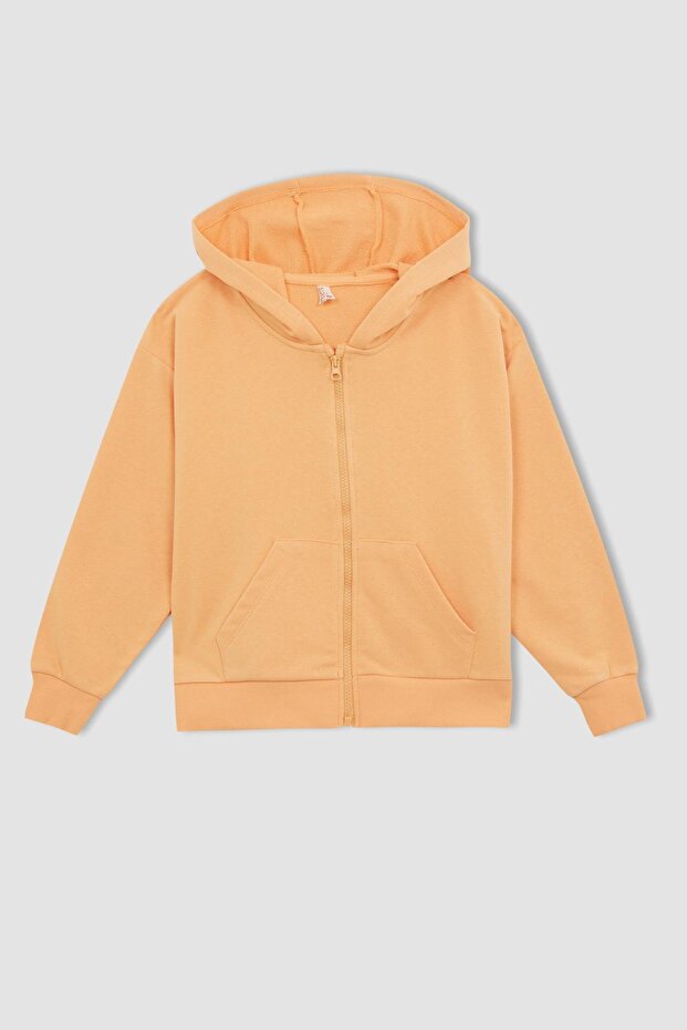 Girl's Regular Fit Hooded Sweat Cardigan