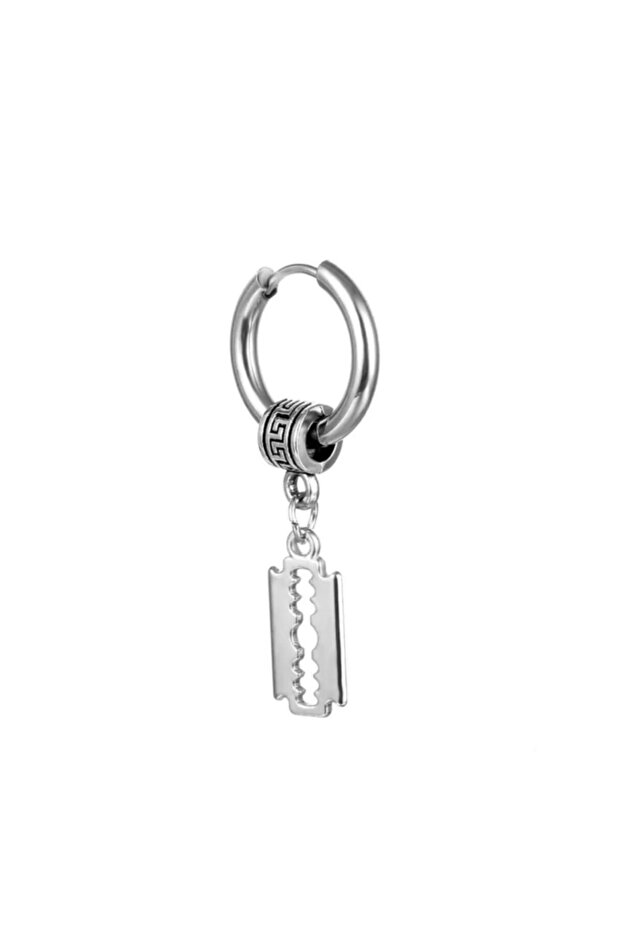 Unisex Silver Surgical Steel Razor Figured Hoop Earrings 1 Piece