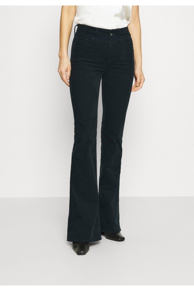 Jet Black Flared Denim Jeans High Waist Colorfast Black Spanish Jeans (Lycra)