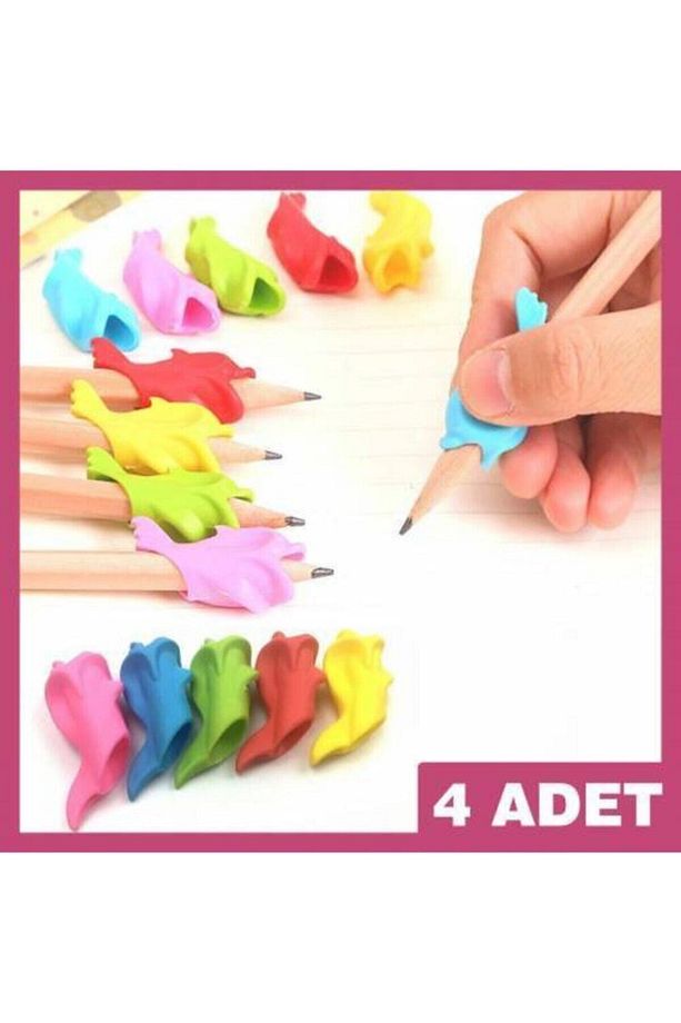 Kolay Kalem Tutma Aparatı Silikon Balık 4 Lü Set Ve 4 Adet Kurşun Kalem 4 Adet Balık Şekilli Aparat - 2
