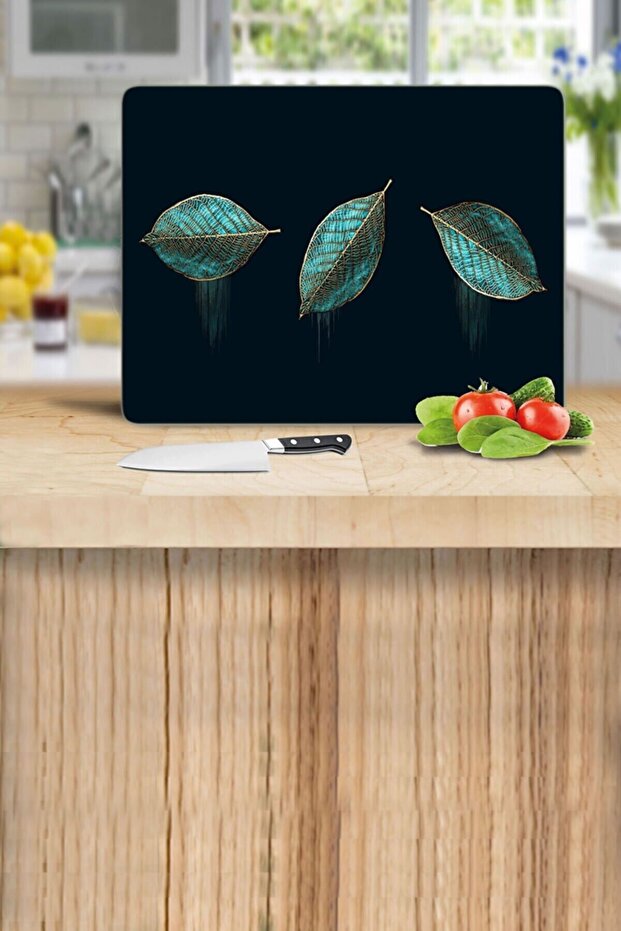 طاولة قطع زجاجية منقوشة بثلاثة أوراق - 1