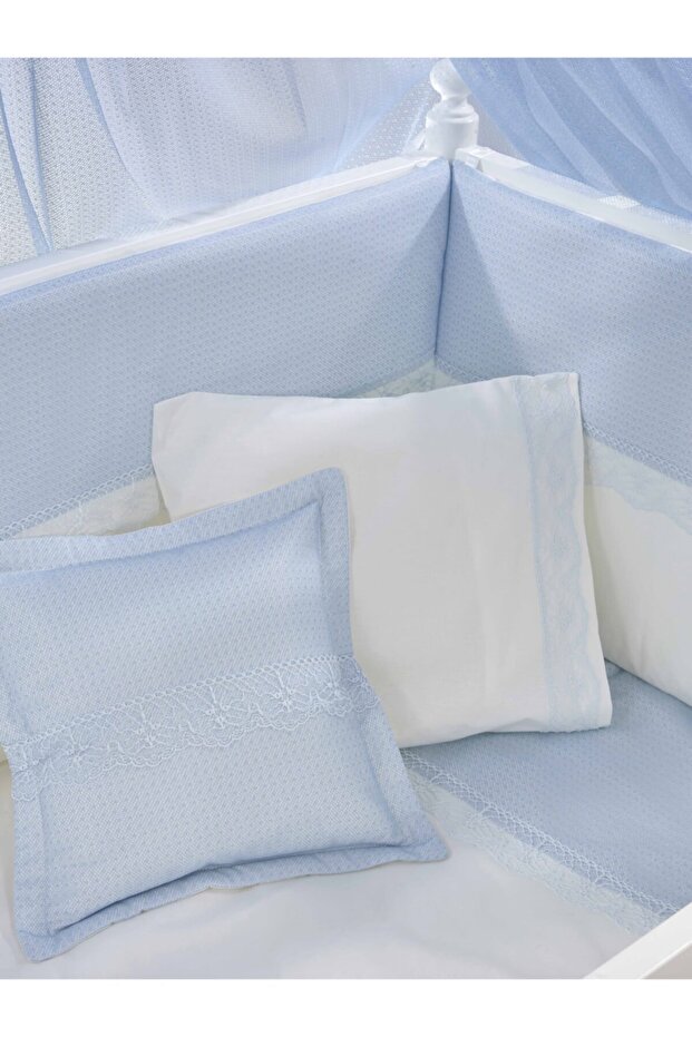Mondo Blue Cotton Baby Sleeping Set with Pearls 60X120 cm