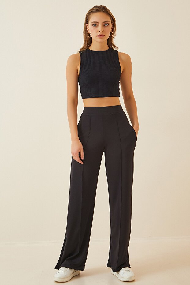 Women's Black High Waist Stretchy Sweatpants BF00030