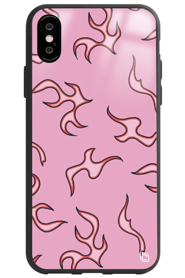 iPhone XS Compatible Pink Flame Premium Patterned Glossy Phone Case