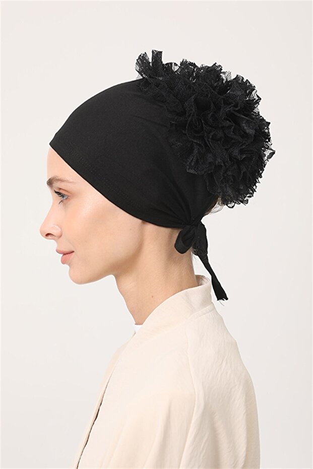 Dantelli Pamuk Bone - Siyah - 2