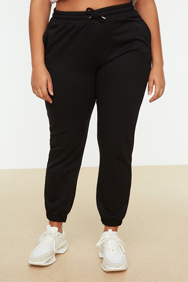 Černé tepláky Jogger Leg Elastické pletené Plus Size Tbbss22Ea0065 - 3