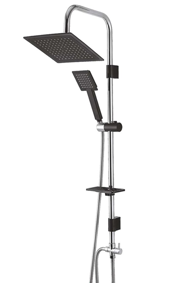 Siyah Krom Square Tepe Duş Seti - 2