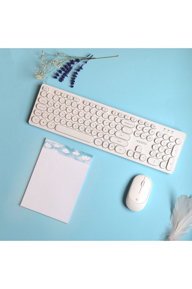 Retro Kablosuz Klavye & Mouse Set (white) - 1