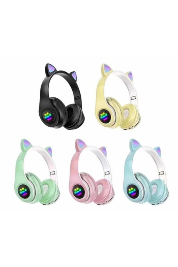 Led Işıklı Mikrofonlu Bluetooth Kulaklık Katlanabilir Kedi Kulaklık - 2