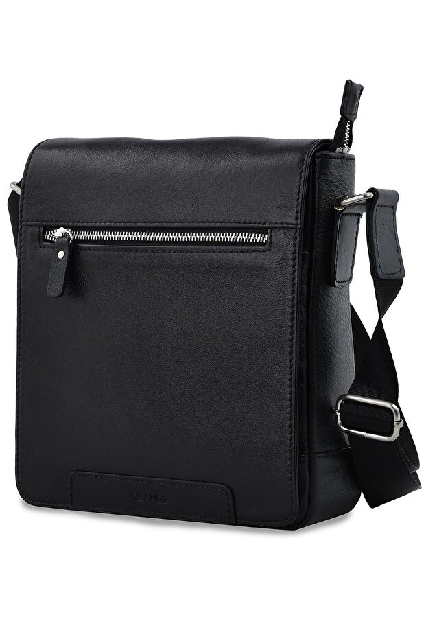 Grande 4251 Genuine Leather Long Strap Crossbody Bag Black