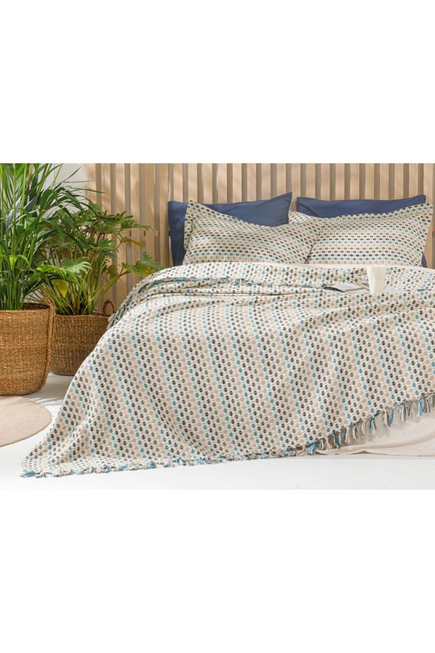 Colour Comb Dokuma Tek Kişilik Yatak Örtüsü Takımı 160x240 Cm Lacivert-yeşil - 1