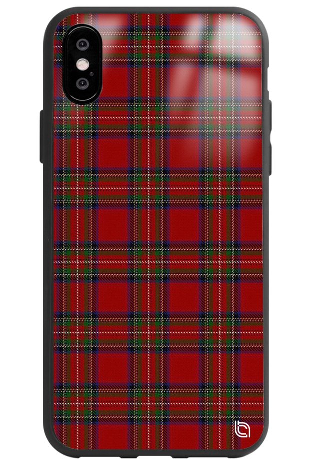 iPhone XS Compatible Plaid Fabric Premium Patterned Glossy Phone Case