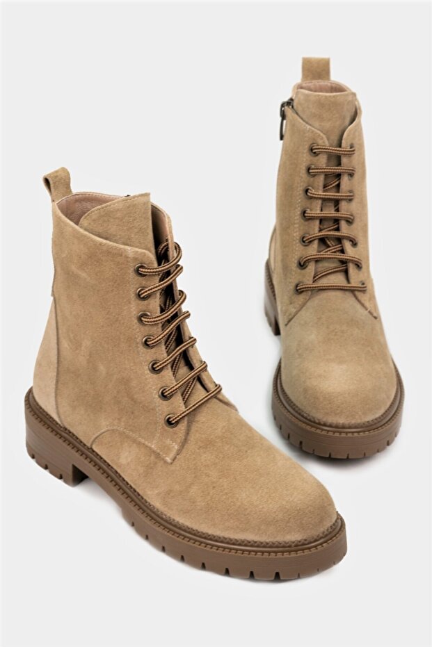 Women's Beige Genuine Suede Leather Boots & Booties Size 35-41