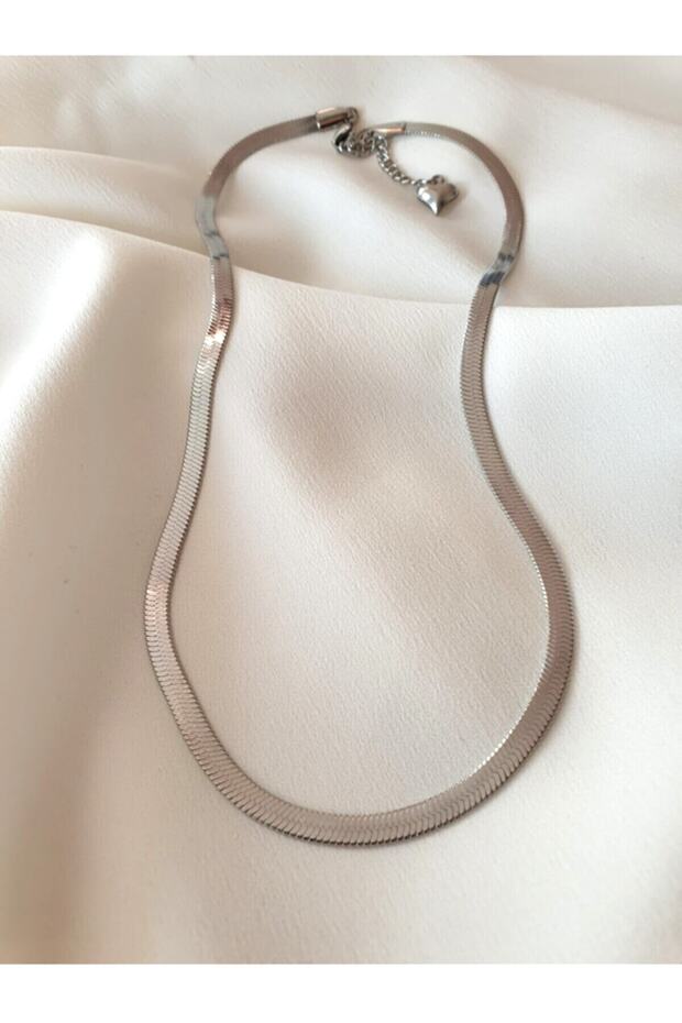 Italian Crushed Flat Necklace Chain 55 Cm Steel Silver Color