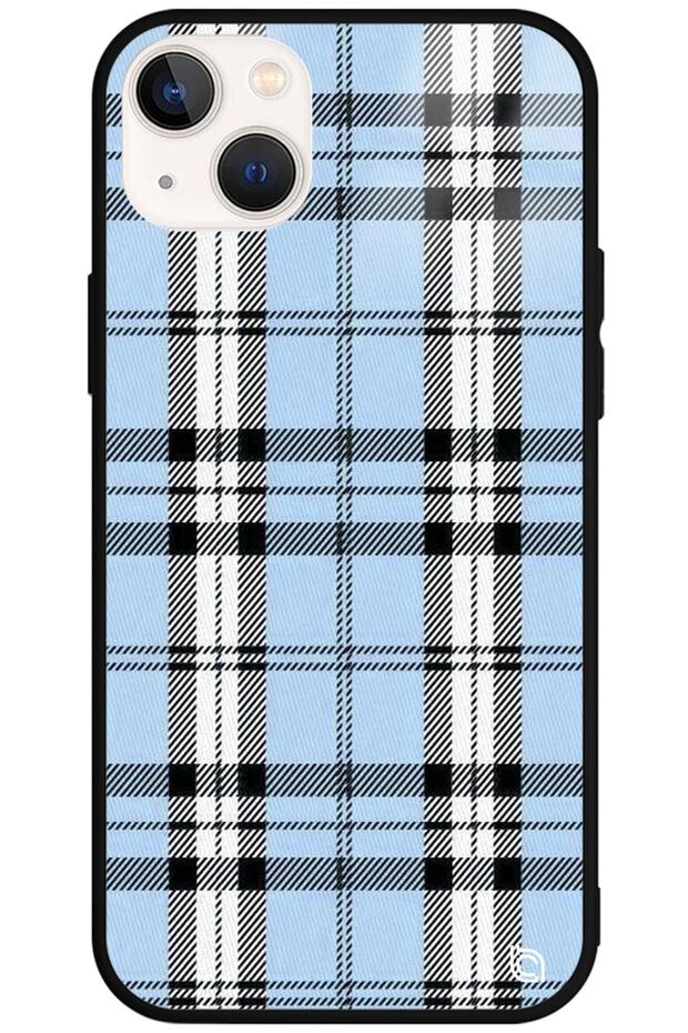 iPhone 13 Premium Plaid Fabric Patterned Glossy Phone Case