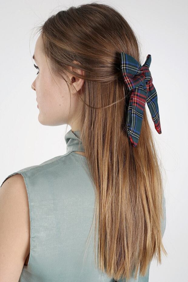 Plaid Patterned Bow Automatic Buckle - 3