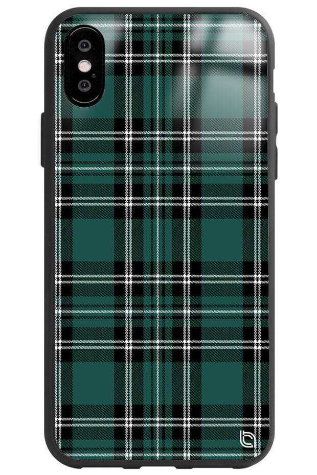 iPhone XS Compatible Plaid Fabric Premium Patterned Glossy Phone Case